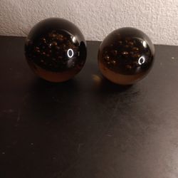 GORGEOUS Pair of Amber Bullicante Art Glass 4" Paperweights.

