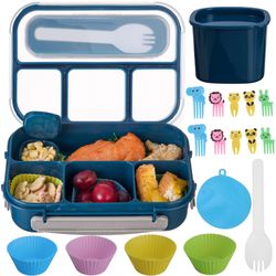 ZPIMY Bento Box, 1300ML, 4 Compartment Lunch Box For Adults/Kids/Toddler, Blue