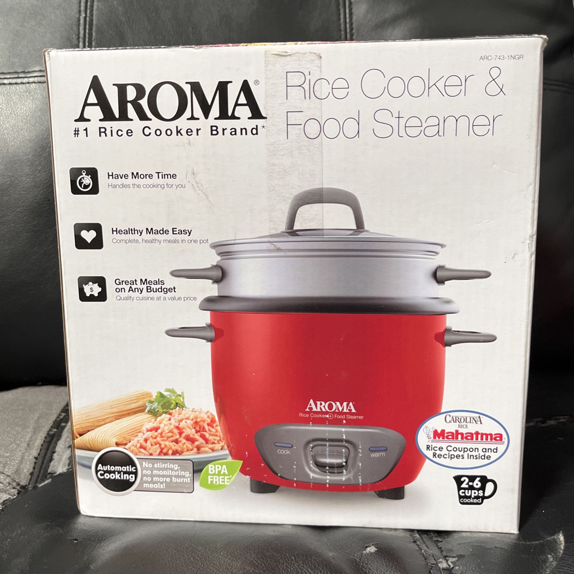 Aroma ARC-743-1NGR 6-Cup Rice Cooker and Food Steamer - Red