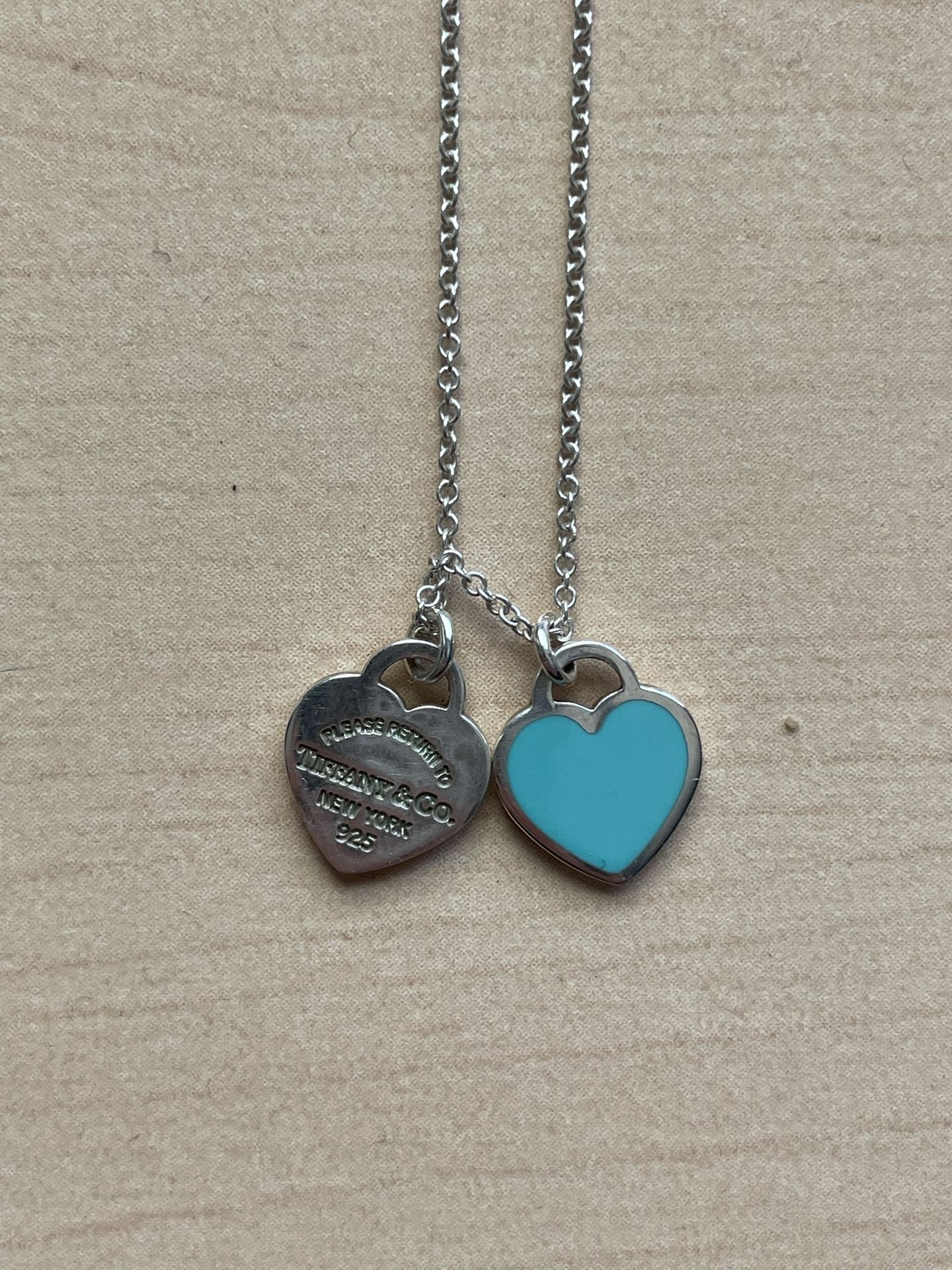 Tiffany Blue Double Heart Tag Pendant