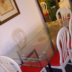  Glass Table With Wood Stand No Chairs 