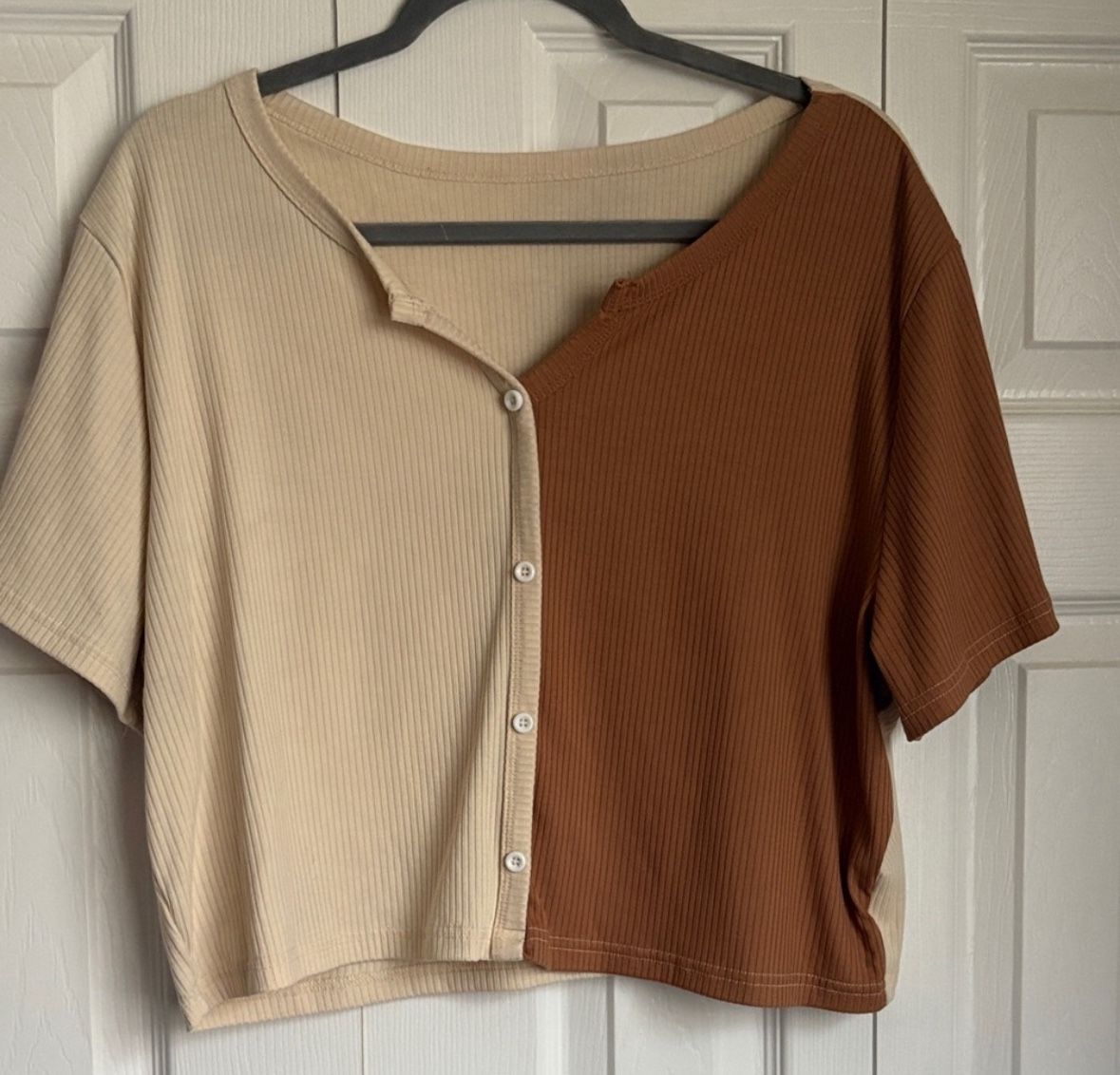 Two-Tone Beige and Brown Women's Top