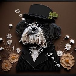 Shi-tzu dog marginalia quilling cut art poster Free custom name