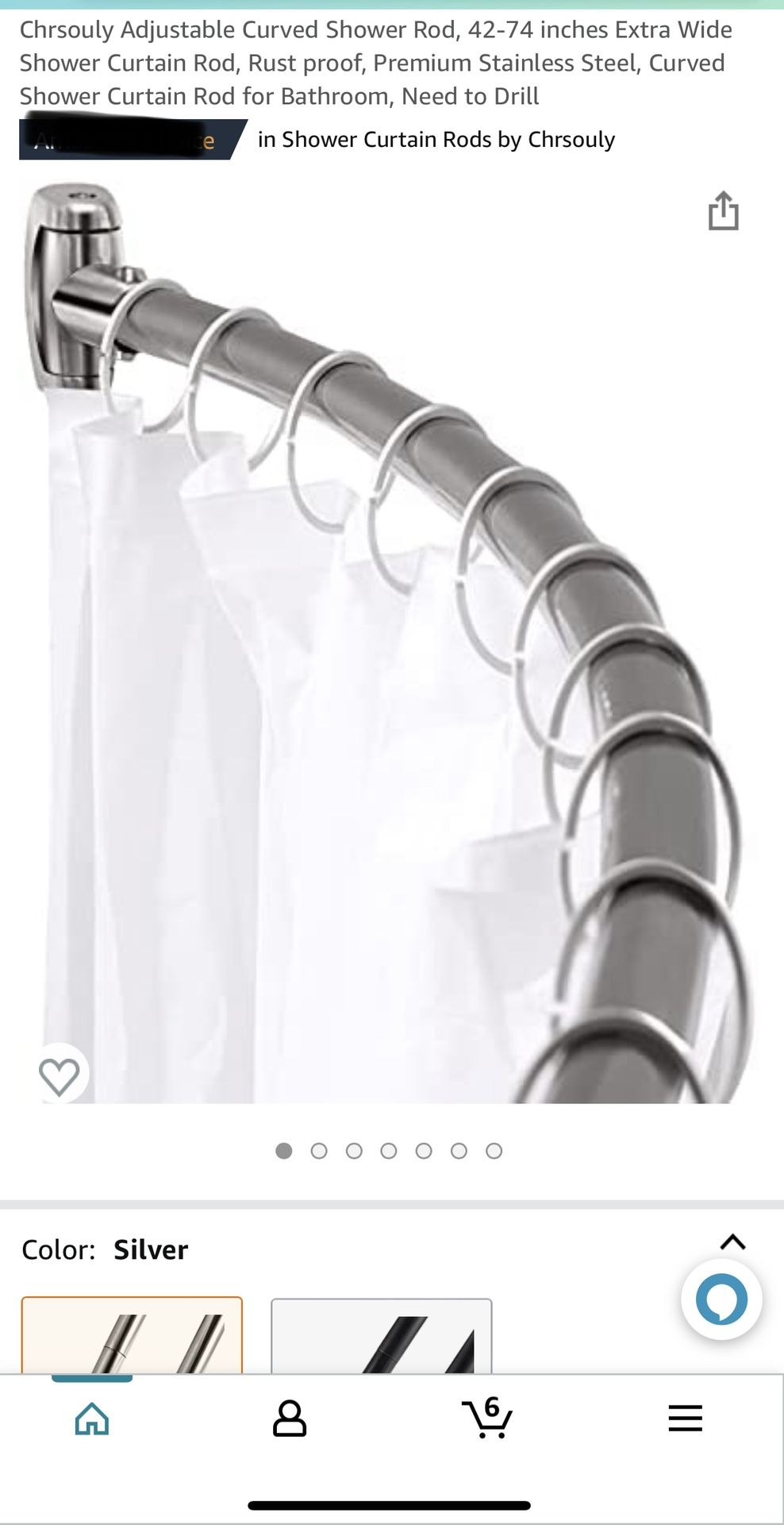 Chrsouly Adjustable Curved Shower Rod, 42-74 inches Extra Wide Shower Curtain Rod, Rust proof, Premium Stainless Steel, Curved Shower Curtain Rod for