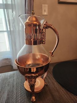 Vintage House Copper and Brass Tea Coffee Carafe Pot with Stand Rare!