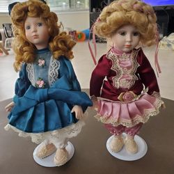 11 Small All Different Porcelain Dolls On Stands $5 Each 
