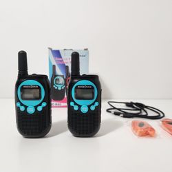 2-Pack Blue Rechargeable Walkie Talkies For Adults Long Range 5 Miles USB Charger 22CH VOX Flashlight LCD FRS Two Ways Radio Walky Talky