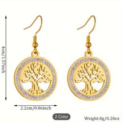 Stainless Steel 18 K Gold Plated Silver Plated Tree Life Inlaid Broken Coin Pendant Earrings Fashionable Trend Creative Minimalist Design Ear 