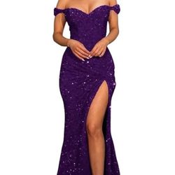 Purple Sequin Mardi Gras Ball Gown, Size 12