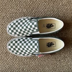 Classic Slip-On Vans - Duck Green Checkerboard - Size 9.5M