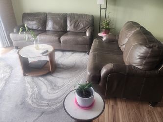 Dark Grey Leather Couch with Bed and Loveseat