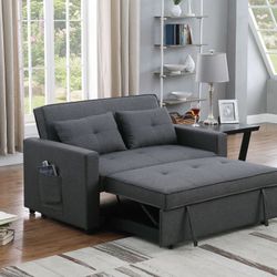 SOFA BED ON SALE  56”W  DSRK GRAY LINEN SLEEPER SOFA