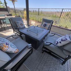 Outdoor Patio Furniture Set with Fire Pit and Safety Glass