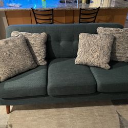  70" Green Sofa From BOB Furniture, And Gray Accent Chair.