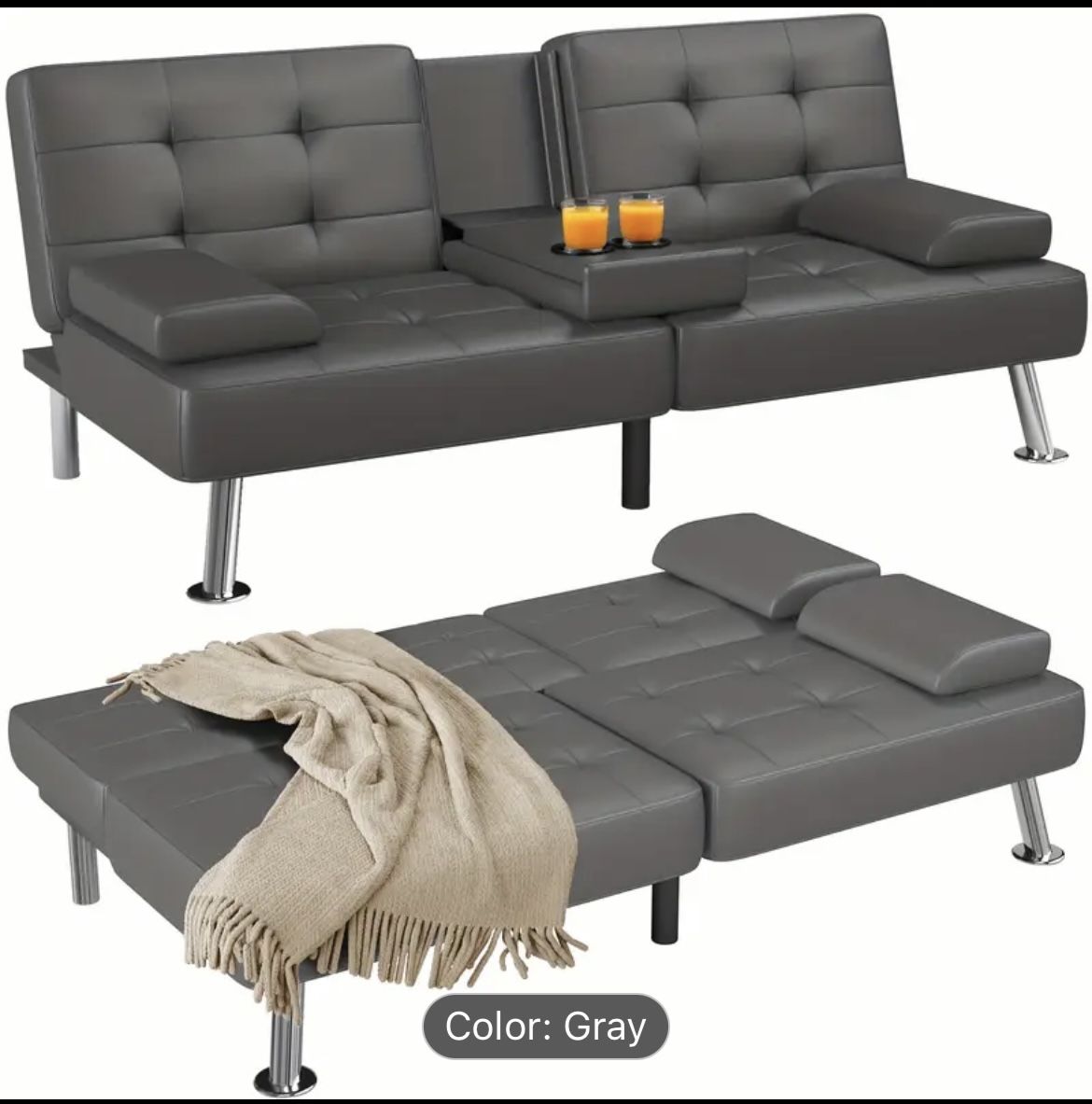 Grey Leather Futon Brand New In Box
