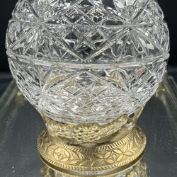 Vintage Royal Irish Crystal Rose Bowl 24% Lead Glass with Grape Brass Stand