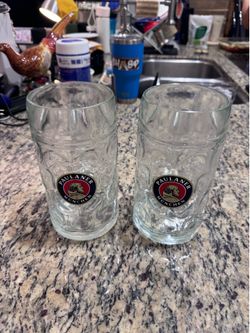 Pair of Paulaner München German Beer Glass Steins