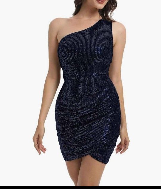 New Beautiful Navy Blue Sequin Off The Shoulder Dress. Size M. See Photos. Cash And Pickup Only