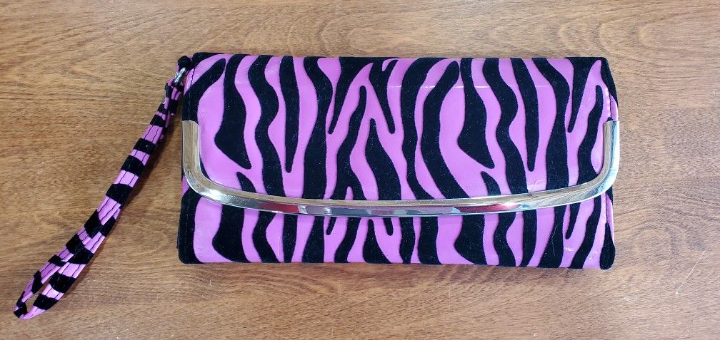 Cute Wallet Wristlet - Pink Zebra Striped 