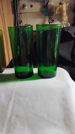 Pair of Upcycled Green Wine Bottle Glass/Tumbler