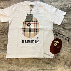 A bathing ape white burberry t shirt size M