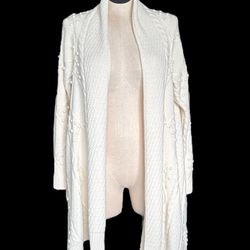 Lord & Taylor Women’s Drape Open Front Cardigan Sweater Cream Size Large