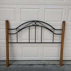 Queen size headboard with wood post and black metal frame