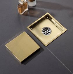 Brushed Gold Square Floor Drain with Cover