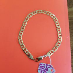 14K Yellow Gold Mariner Designer Bracelet 9"in Length 7mm By AJS Made In Italy