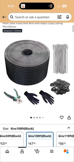 Critter Guard,6inx100ft Solar Panel Bird Guard,Black PVC Coated Galvanized Critter Guard for Solar Panels,1/2" Fine Mesh Solar Panel Bird Wire with 60