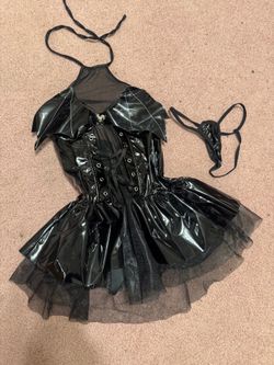 New small med black Vinal goth gothic mini bat dress costume outfit corset