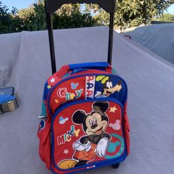 Mickey Mouse & Goofy Rolling Backpack For Kid