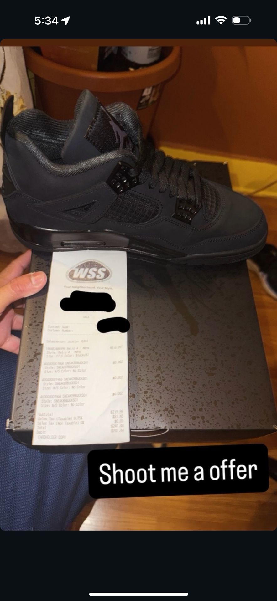 Jordan Retro 4 Black Cat Size 7