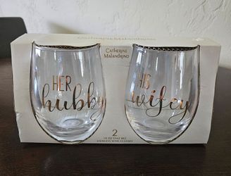 Catherine Malandrino Her Hubby His Wifey Wine Glasses