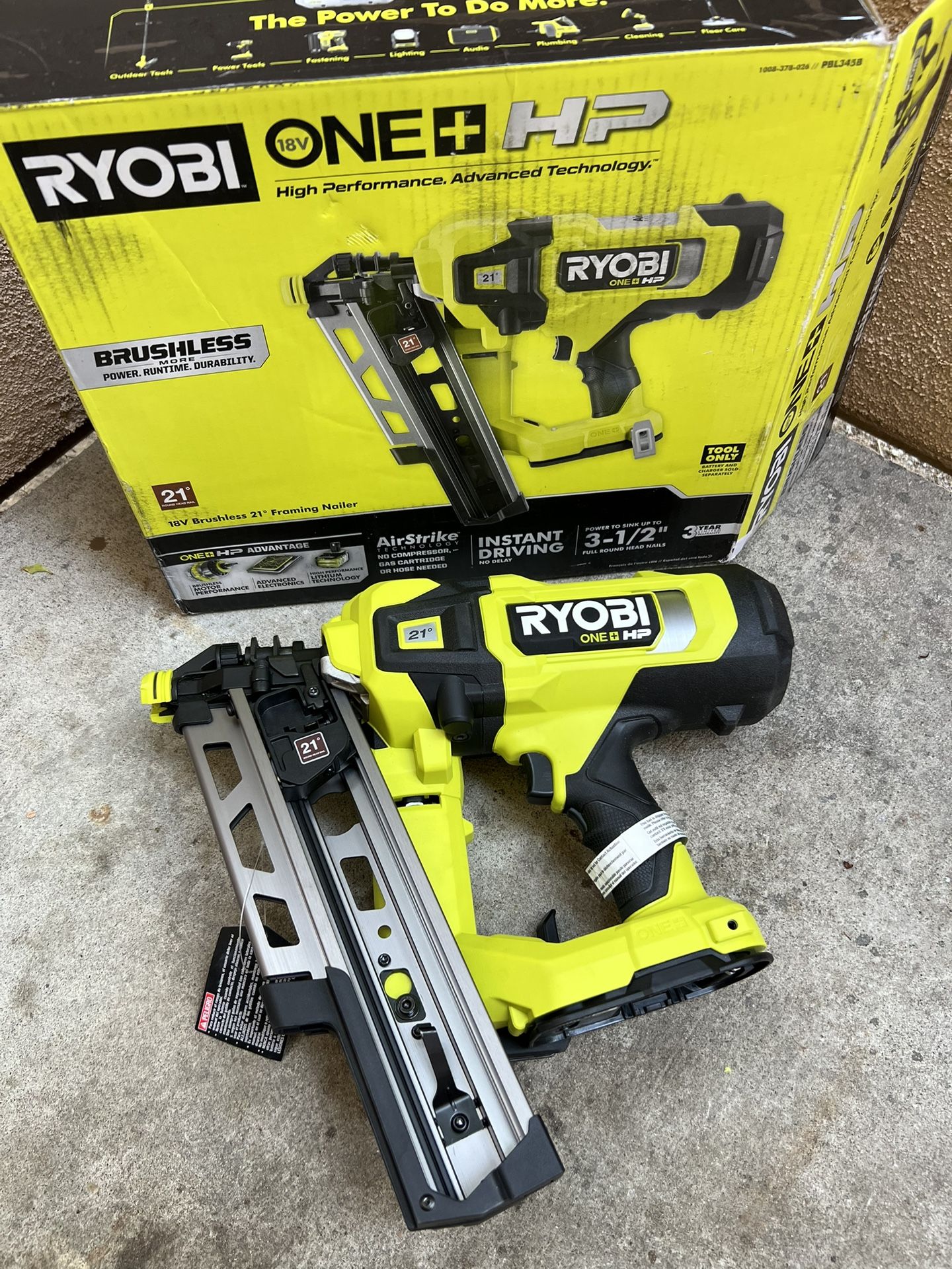 RYOBI ONE+ HP 18V Brushless Cordless AirStrike 21° Framing Nailer (Tool Only)