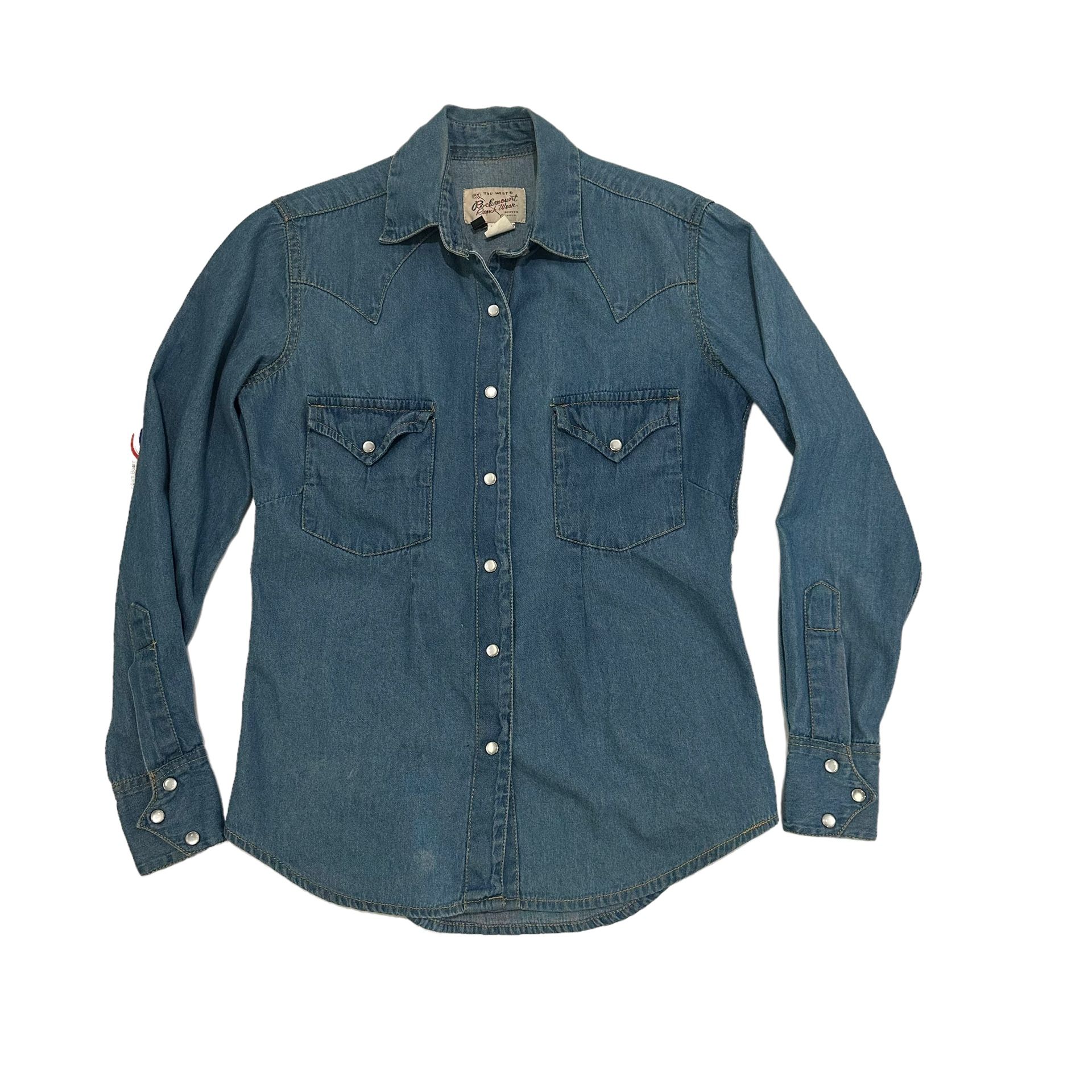 Vintage Rockmount Ranch Wear pearl Snap Front Western Denim Shirt Yellowstone Denver CO USA Beth Dutton style100% cotton made in India 23.5” shoulder