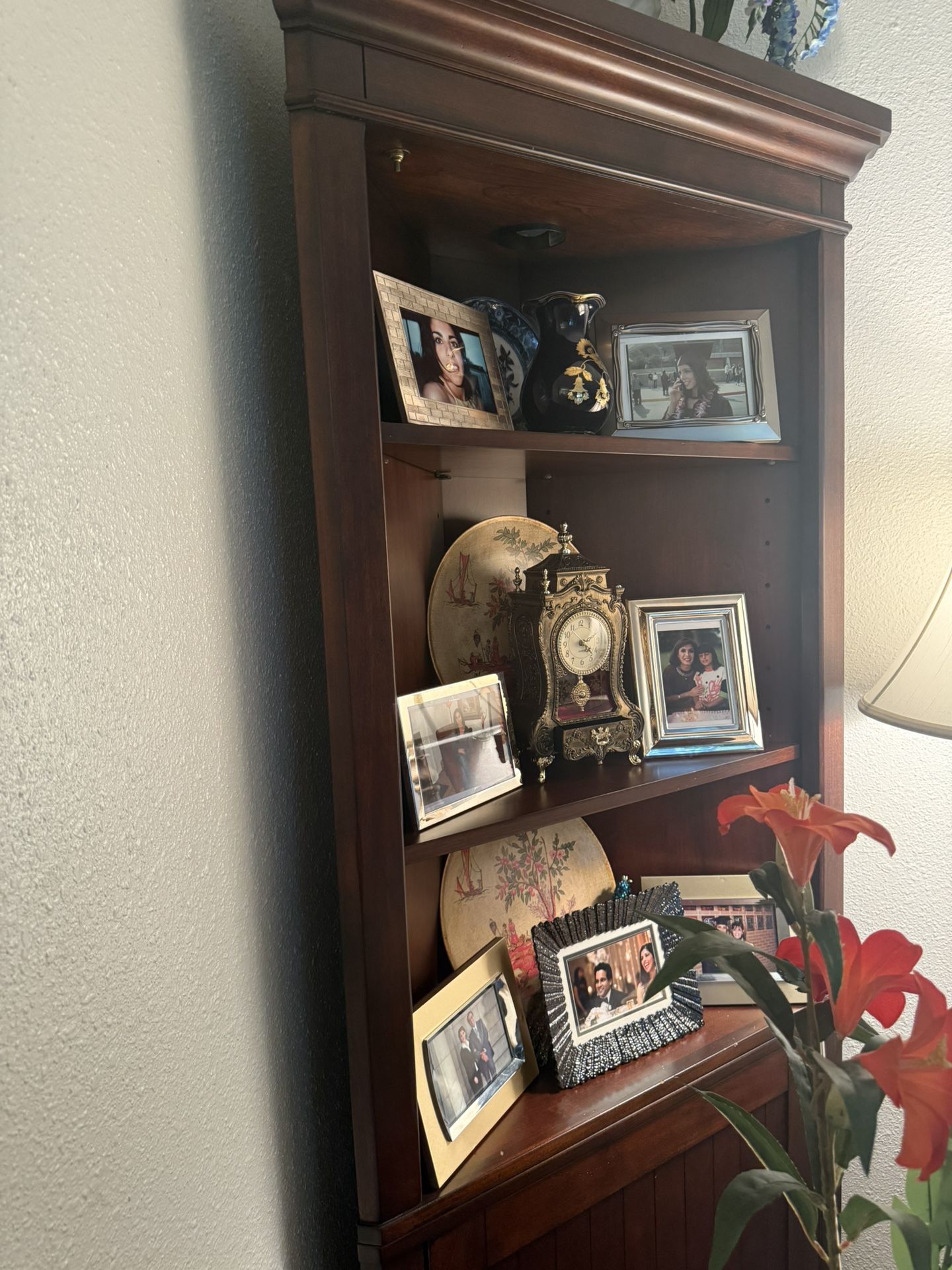 Corner Shelving And Cabinet With Lighting Cherry Wood