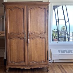 Vintage French Provincial Solid Oak  Armoire  Classic Carved Elegance With Country-Chic Charm
