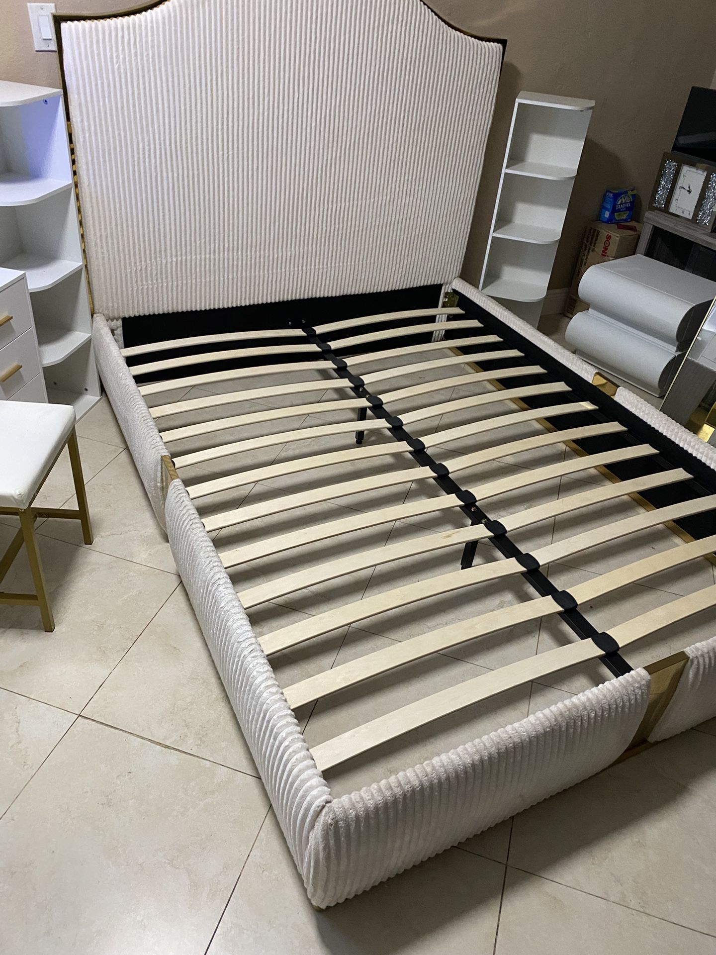 White And Gold Queen Bed Frame