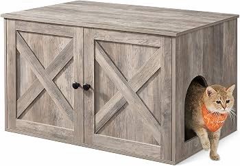 Cat Litter Box Enclosure, End Table, 31.5 x 20.9 x 19.7 Inches Litter Box Furniture Hidden with Removable Divider, Indoor Cat House, Greige, HAINS Col