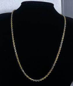 $1900 Three Tone Yellow White and Rose Gold Rope Chain Necklace