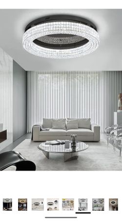 32'' Modern Chandeliers for Living Room Crystal Chandelier Flush Mount Ceiling Light Fixture for Dining Room Living Room Bedroom Dimmable 2K (