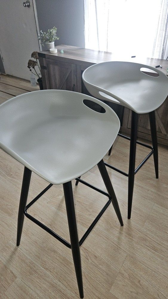 Set of 2 Bar Stools, 32.3-inch Simple Modern Style High Counter Stool with Low Backrest & Footrest & Metal Legs & PP Seat, Portable Barstools for Kitc