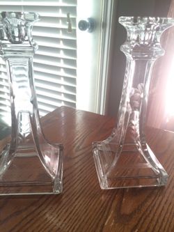 Two 7 1/2 inch Glass Wedding Pillar Candle Holders