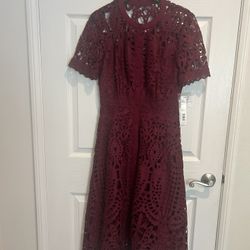Burgundy Lace Dress – Short Sleeve – Knee Length