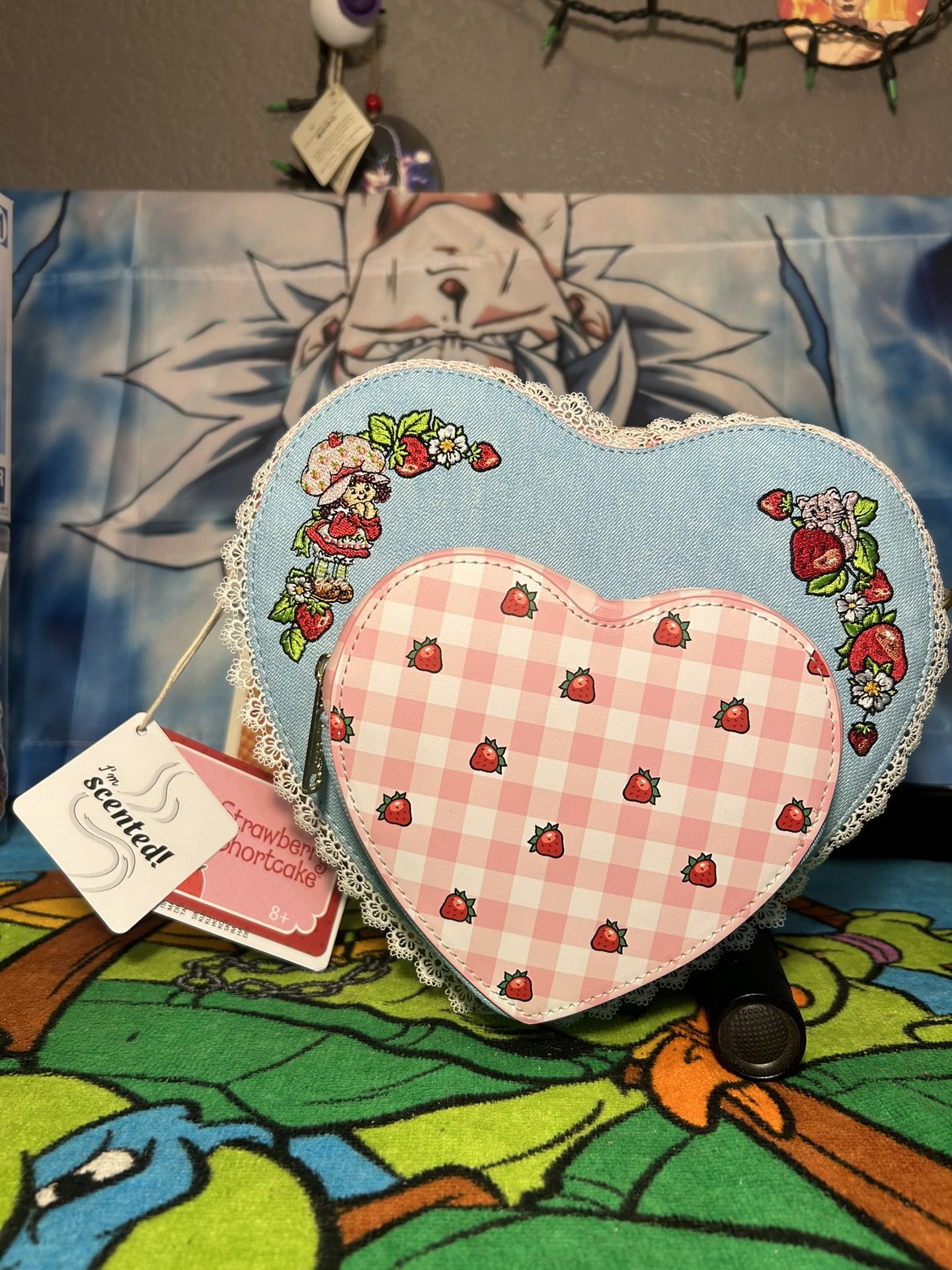 Strawberry Shortcake Denim Heart Shaped Figural Crossbody Bag