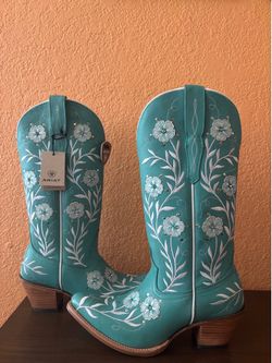 Ariat Women’s Floral Embroidered Western Boots Turquoise Size 8.5B New