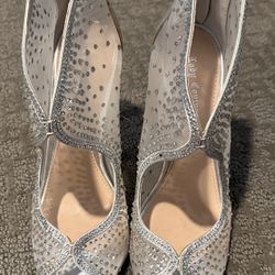 Silver Mesh And Rhinestone Heels 