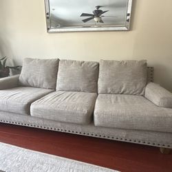 Light Grey Couch With Nail Head Trim 