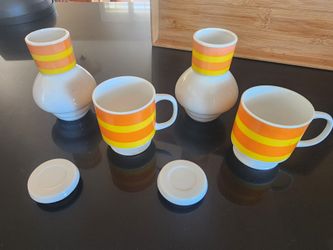 Two Japanese nightstand water jug and cups combo